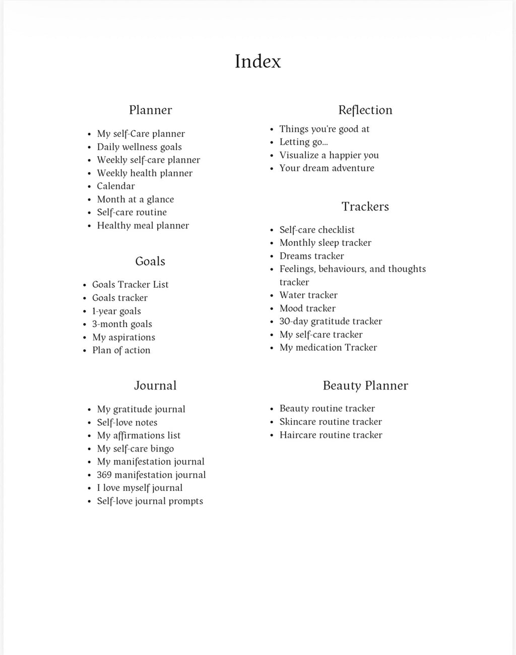Self Care Planner
