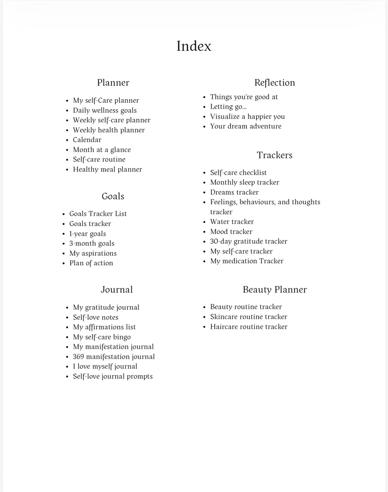 Self Care Planner