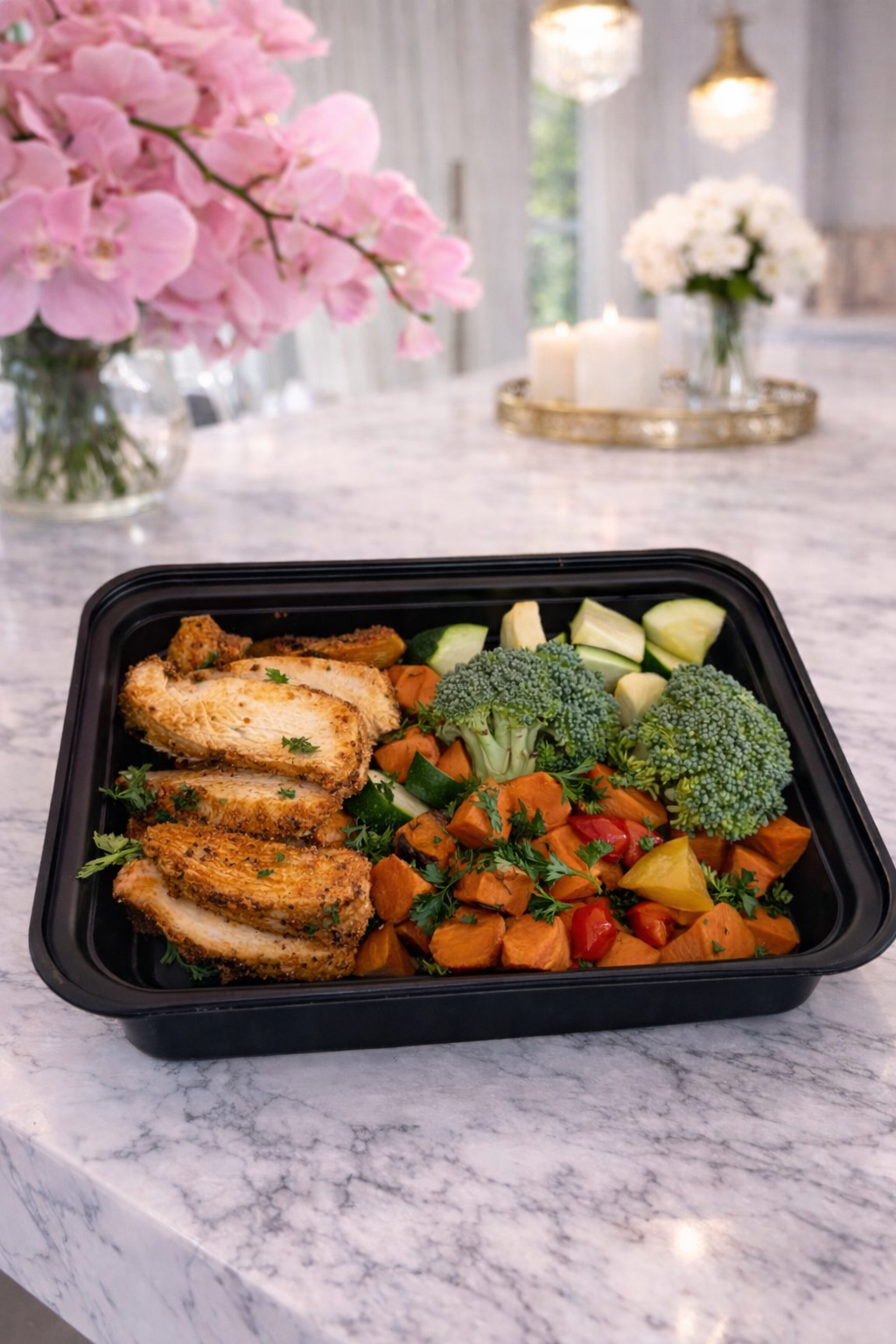 Grilled Chicken Breast and Roasted Sweet Potatoes